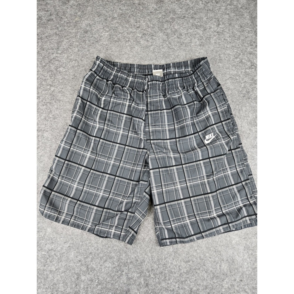 Nike Plaid Board Shorts Vintage Gray Tag Men's Size Large Drawstrings Net Pocket